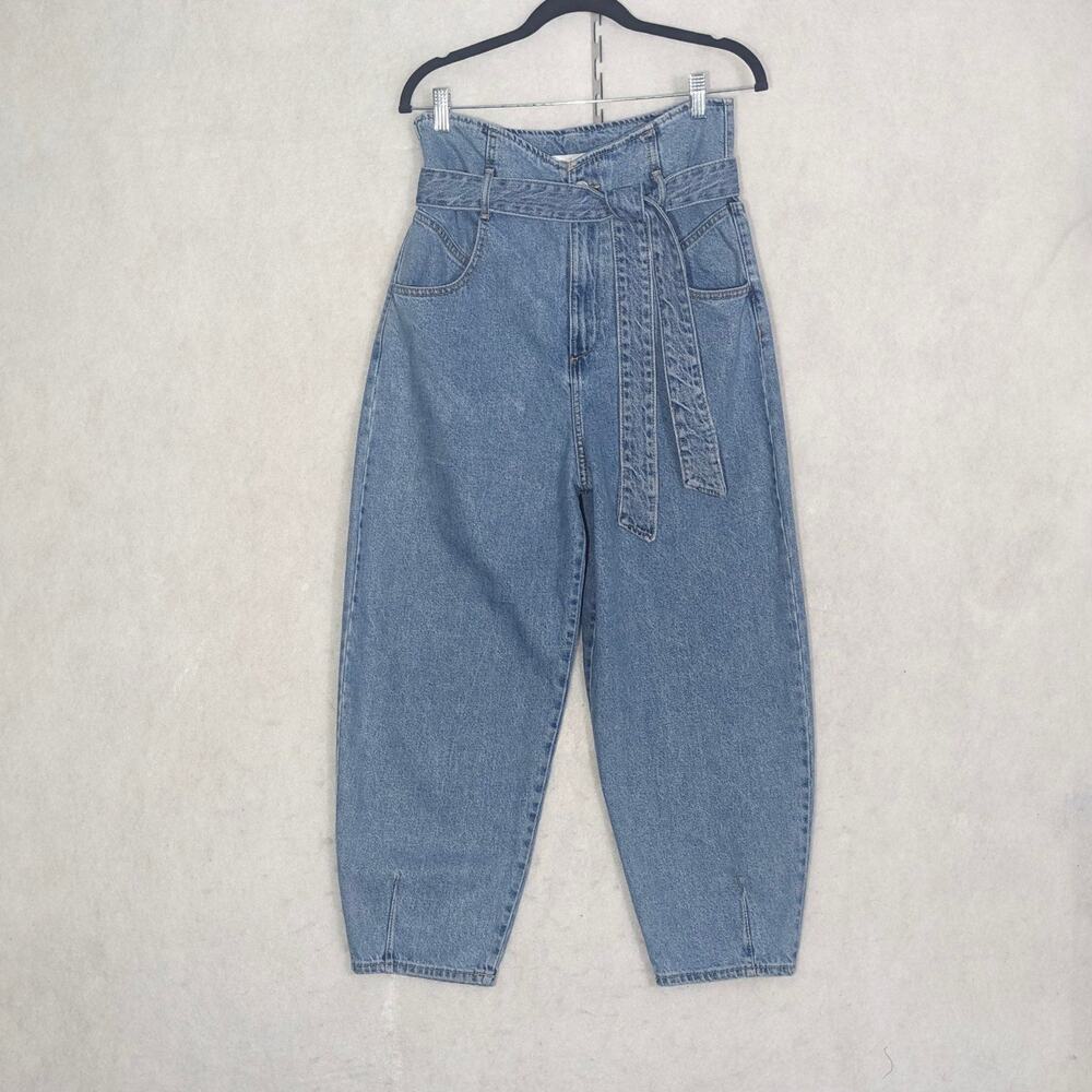 Zara Light Blue High-Waist Paperbag Jeans with Tie Belt